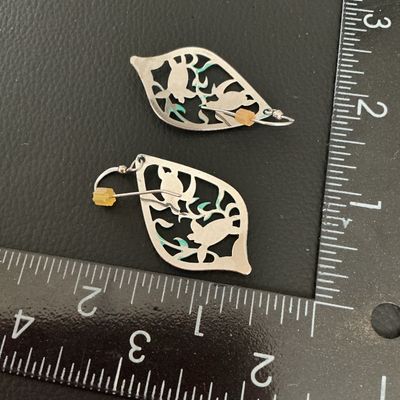 Silver Tone Sea Turtle Dangle Earrings with Teal Enamel Accents