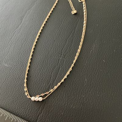 Gold-Tone Double Strand Necklace with Three Faux Pearls