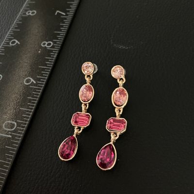 Gold-Tone Pink Rhinestone Dangle Earrings