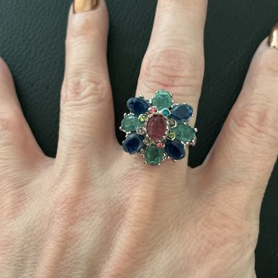 Multi-Color Gemstone Flower Cluster Ring