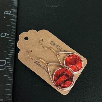 Handmade in Iceland Red Fish Leather Teardrop Earrings