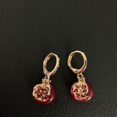 Gold-Tone Pomegranate Huggie Hoop Earrings with Red Crystals