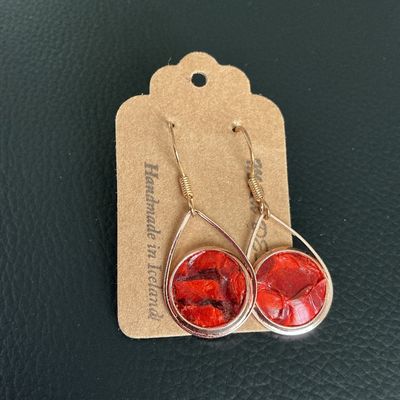 Handmade in Iceland Red Fish Leather Teardrop Earrings