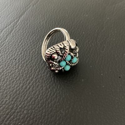 Vintage Avon Silver Tone Faux Turquoise Statement Ring