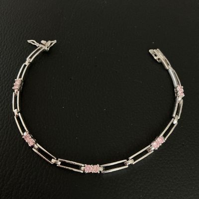 Sterling Silver & Pink Stone Link Bracelet