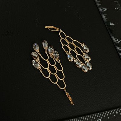 Gold-Tone Chandelier Dangle Earrings with Faceted Crystal Drops