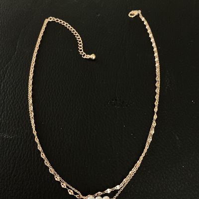 Gold-Tone Double Strand Necklace with Three Faux Pearls