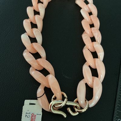 Vintage A. Fu Marbled Pink Acrylic Chunky Curb Chain Necklace
