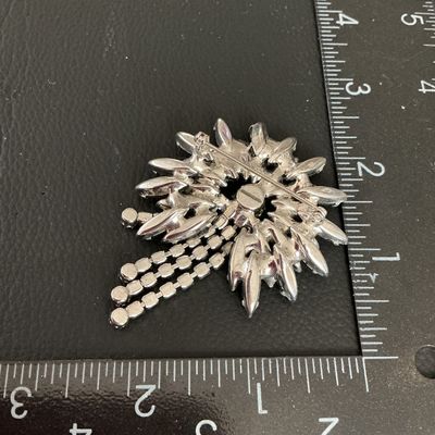 Vintage Black and Clear Rhinestone Starburst Brooch with Dangles