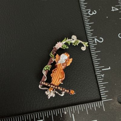 Vintage Style Enamel and Rhinestone Angel Brooch