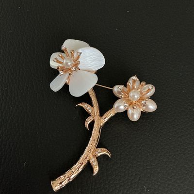 Elegant Mother of Pearl and Pearl Floral Branch Brooch