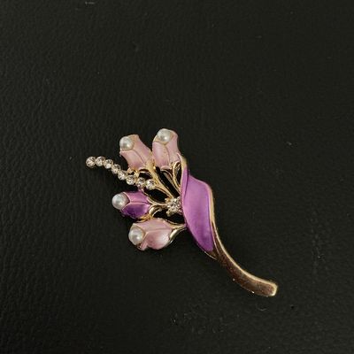 Vintage Gold Tone Floral Bouquet Brooch with Pink Enamel & Faux Pearls