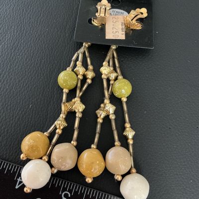 Vintage Genuine Lucite Beaded Dangle Clip-On Earrings