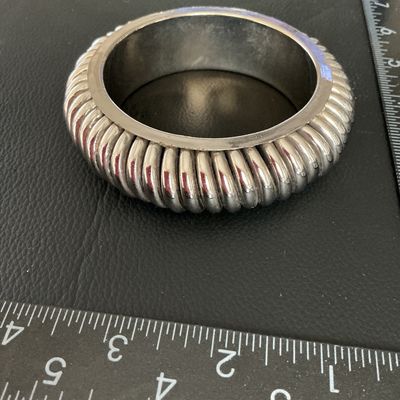 Vintage Silver-Tone Ribbed Chunky Bangle Bracelet
