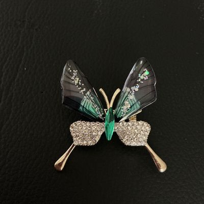 Sparkling Butterfly Brooch with Rhinestones and Enamel Wings