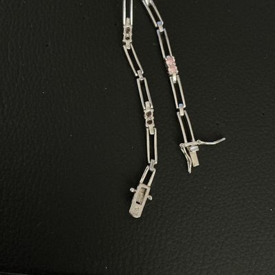 Sterling Silver & Pink Stone Link Bracelet