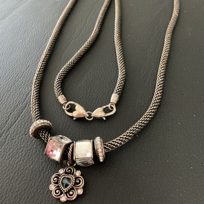Brighton Mesh Chain Necklace with Slide Charms and Flower Pendant