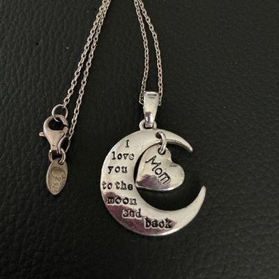 Sterling Silver 'I Love You to the Moon and Back' Mom Pendant Necklace
