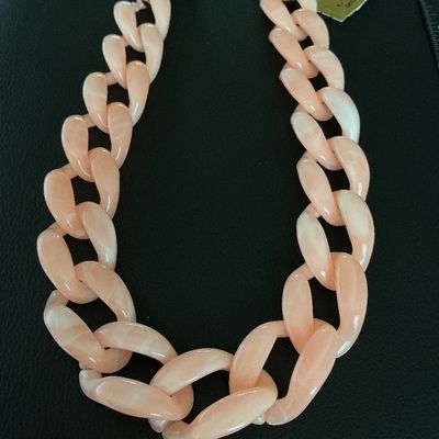 Vintage A. Fu Marbled Pink Acrylic Chunky Curb Chain Necklace