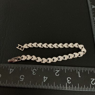 Silver-Tone Rhinestone Heart Link Tennis Bracelet