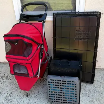 Red Small Dog Stroller, Kennels & Bed Ramp