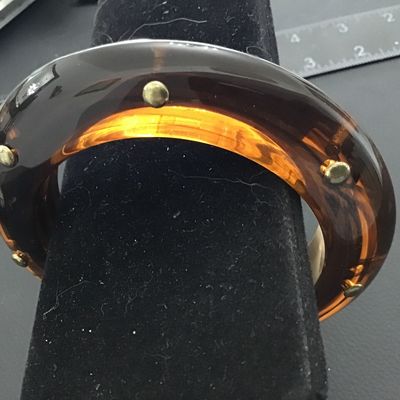 Vintage Translucent Amber Embedded Gold Tone Studs Bangle