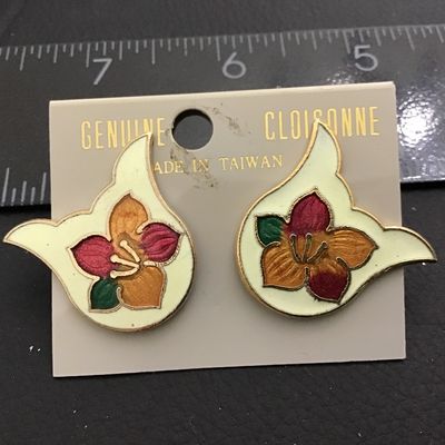 Cloisonne Vintage Earrings On Card