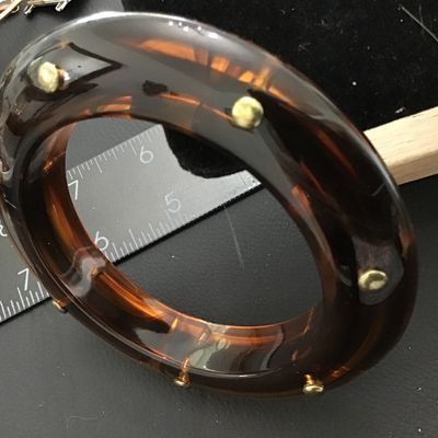 Vintage Translucent Amber Embedded Gold Tone Studs Bangle