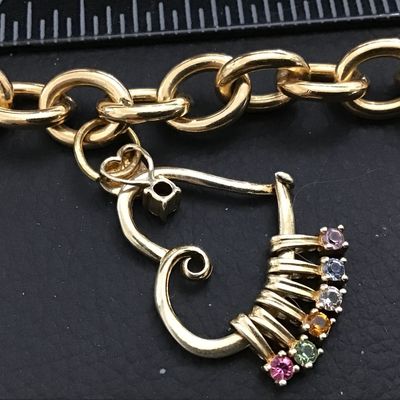 925 Heart Semi Precious Stone Charm on Italy Bronze Bracelet