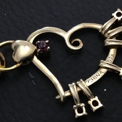 925 Heart Semi Precious Stone Charm on Italy Bronze Bracelet