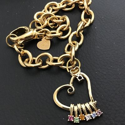 925 Heart Semi Precious Stone Charm on Italy Bronze Bracelet