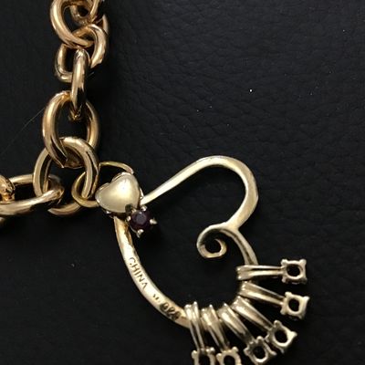 925 Heart Semi Precious Stone Charm on Italy Bronze Bracelet