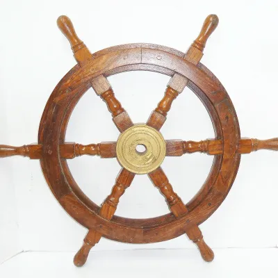 wood & brass ships wheel NICE