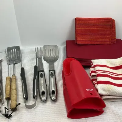 Stainless Steel Kitchen Utensils and Place Mats