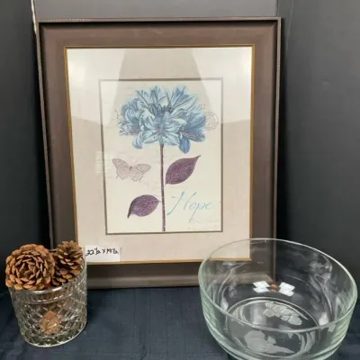 Framed Botanical Print & Glassware