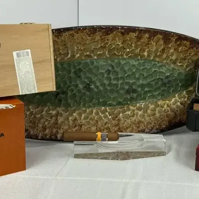 Cuban Cigars, Boxes, Humidors & Hammered Glass Tray