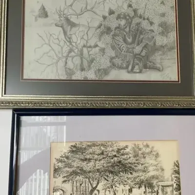 Framed Sketch And Engraving