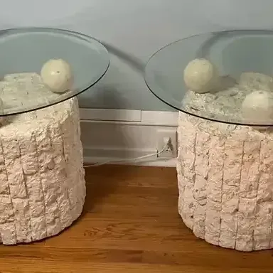 Postmodern Mactan Stone & Glass Accent Tables