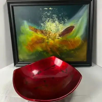 Square Decorative Bowl and Framed Abstract Painting