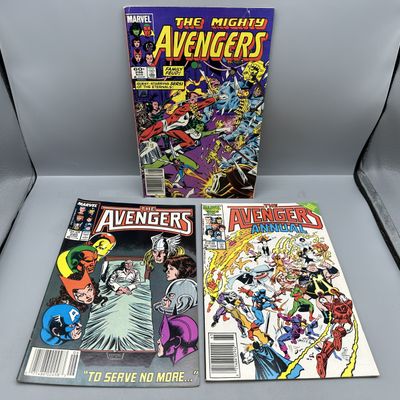 (3) 1984-1987 Marvel Comics The Avengers #246, #280, and Annual #15 - Newsstand Editions - Steve Ditko and Bob Hall art