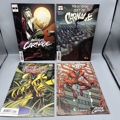 Marvel Comics Absolute Carnage #2, Absolute Carnage: Scream #1, Web of Venom: Cult of Carnage #1 & Extreme Carnage: Alpha #1 (2019,...