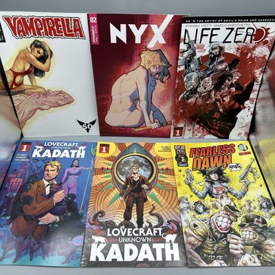 Dynamite, Ablaze, and Asylum Press lot of 6 Comics - Vampirella #1 (2019), NYX #2 (2021), Life Zero #1 (2022), Lovecraft Unknown Kadath...