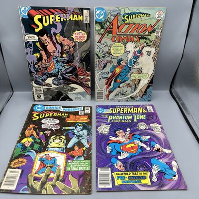 (4) 1977-1986 DC Comics Superman and Action Comics - Including Superman #390, Action Comics #471, and DC Comics Presents #43 and #97