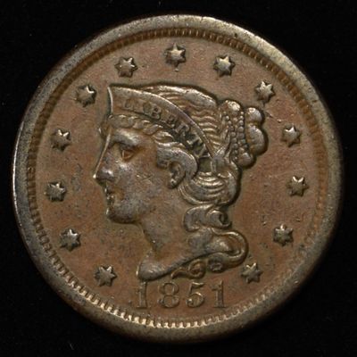 Sale Photo Thumbnail #146: 1851 BRAIDED HAIR LARGE CENT AU