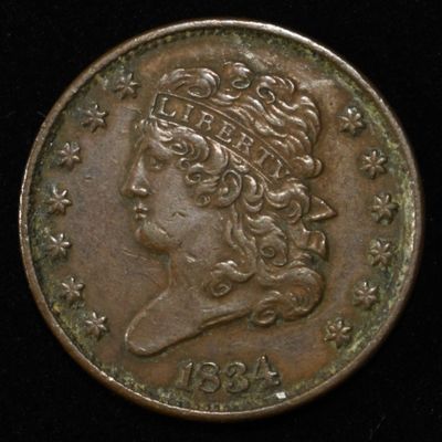 Sale Photo Thumbnail #137: 1834 CLASSIC HEAD HALF CENT AU