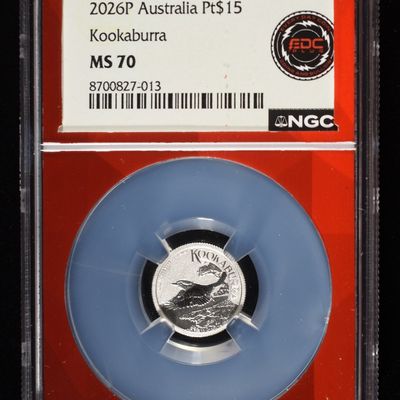 Sale Photo Thumbnail #426: 2026P $15 PLATNUM AUSTRALIA 1/1OTH OZ NGC MS70