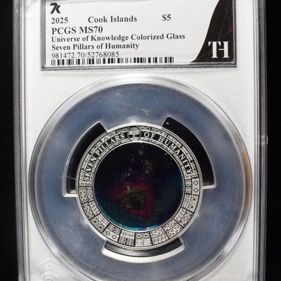 Sale Photo Thumbnail #417: 2025 COOK IS. COLORIZED GLASS & SILVER PCGS MS70