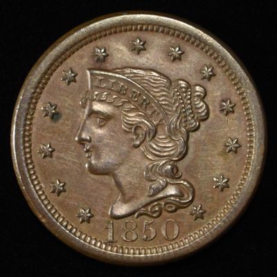 Sale Photo Thumbnail #145: 1850 BRAIDED HAIR LARGE CENT CH BU
