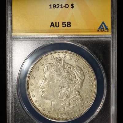 Sale Photo Thumbnail #206: 1921-D MORGAN DOLLAR AU 58 ANACS