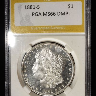 Sale Photo Thumbnail #194: 1881-S MORGAN DOLLAR PGA SUPERB GEM BU DMPL